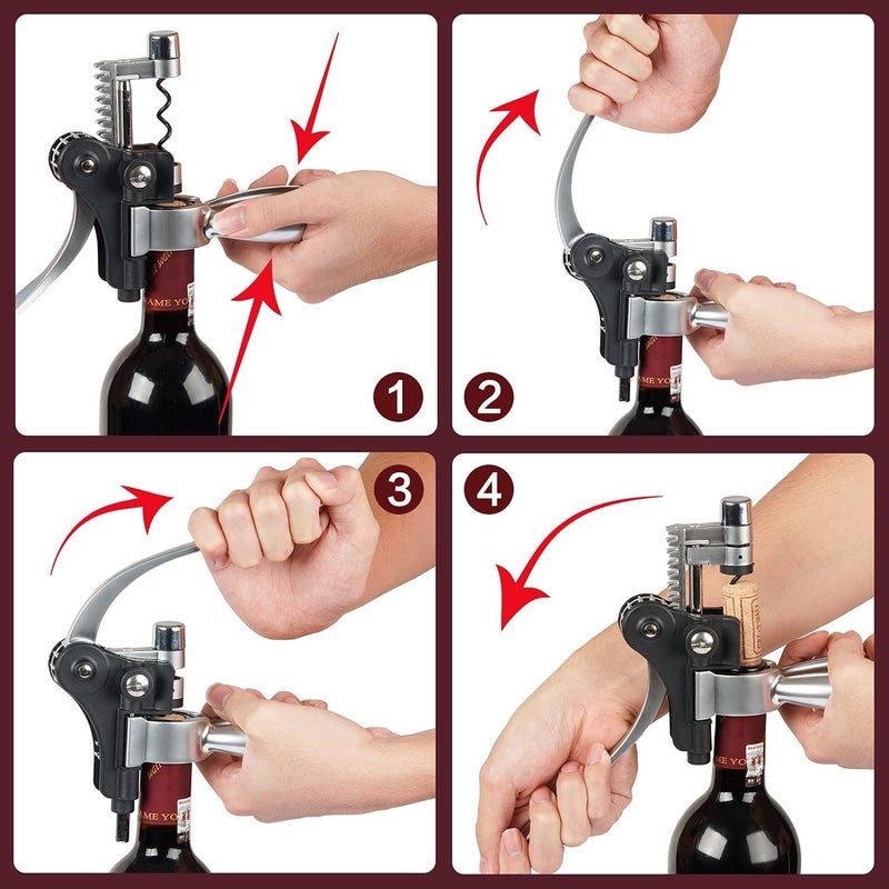 KENSOSO 9-Pieces Corkscrew Wine Opener Set, Stainless Steel Cork Screw Rabbit Wine Bottle Opener Kit Including Foil Cutter, Pourer, Vacuum Wine Stopper Corkscrews etc, Ideal Wine Sets Gifts for Women & Men - Image 3